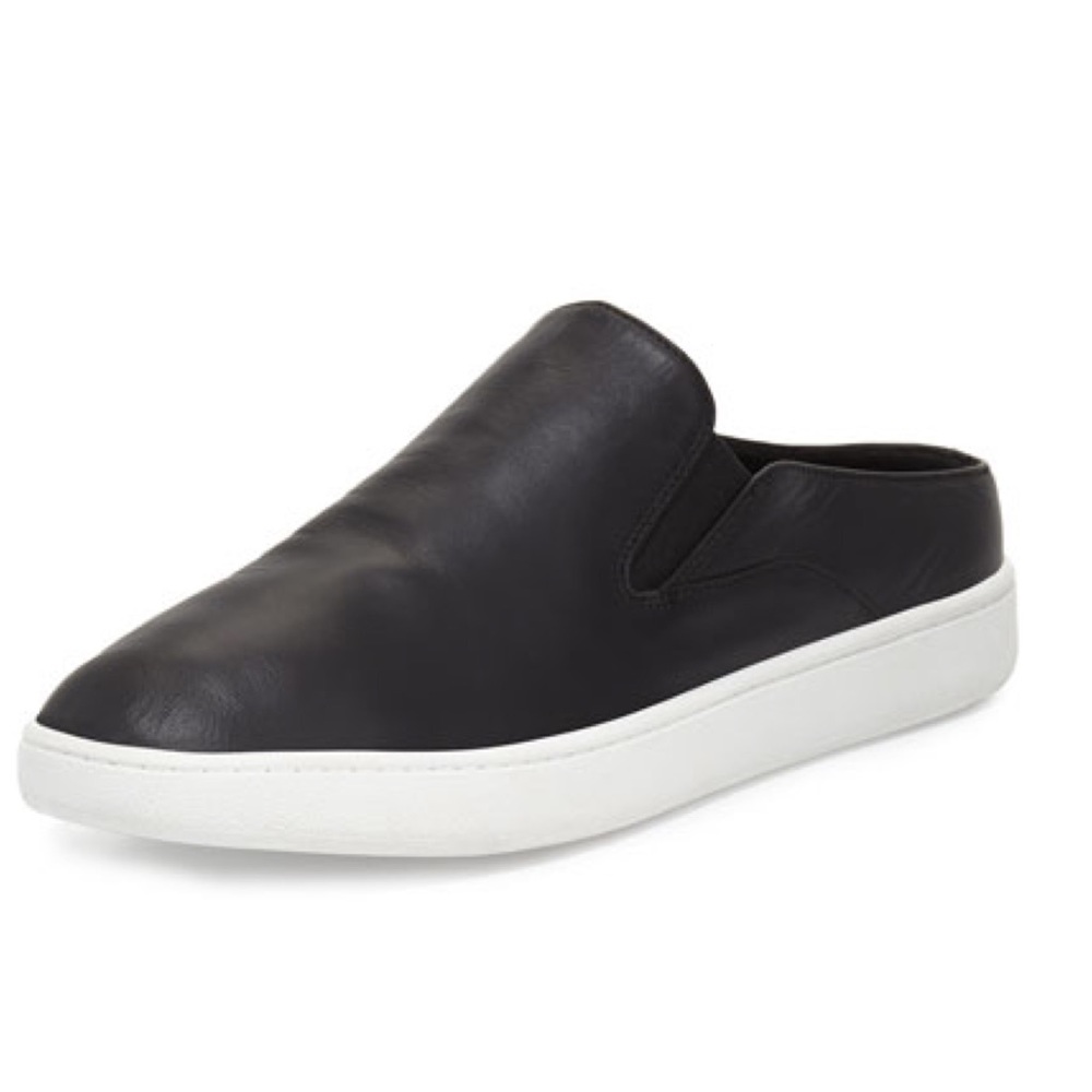 VINCE Verrell Leather Open-Back Skate Sneaker, Black SZ 6.5